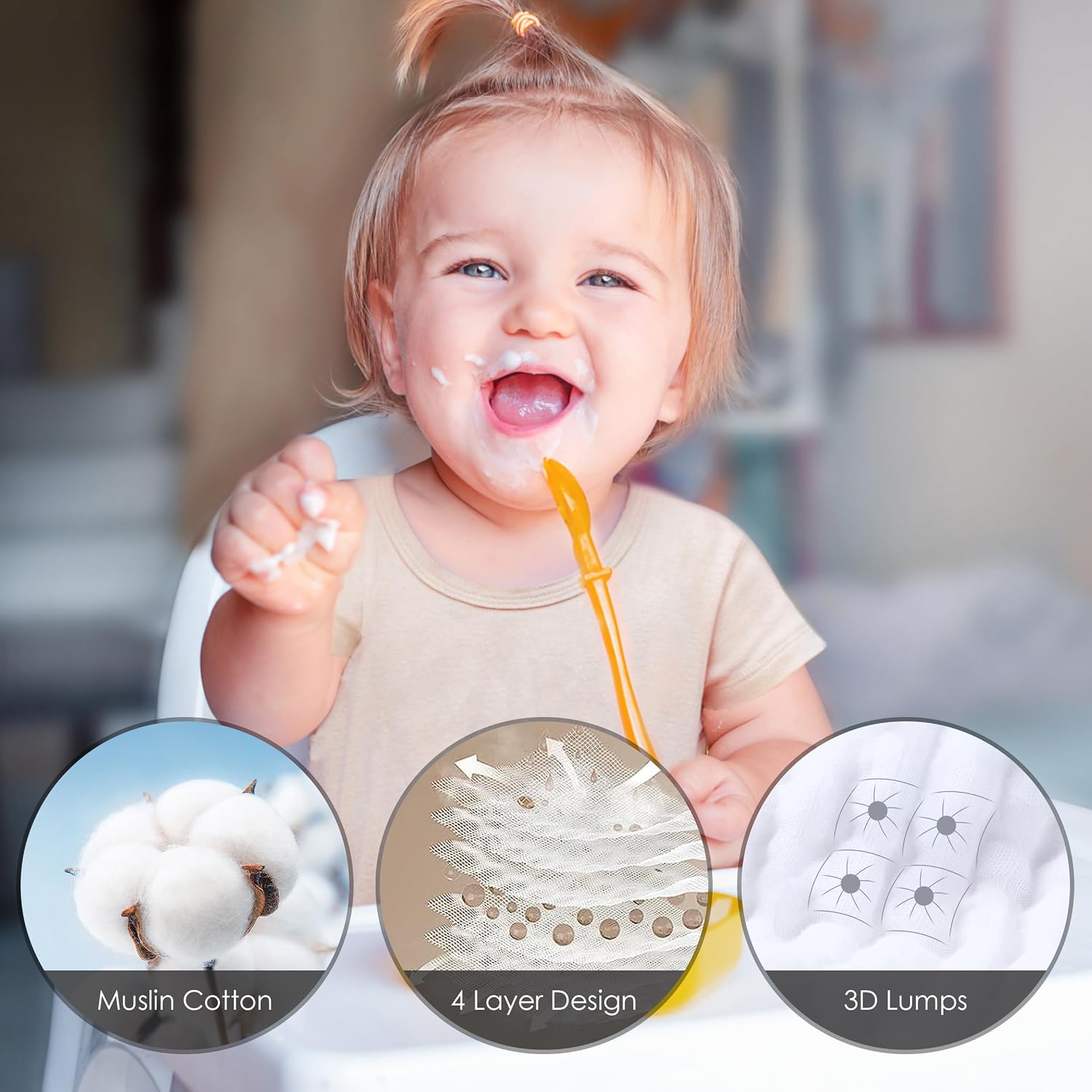 Detalle 2 de Cute Castle Muslin Baby Washcloths, 12-Pack