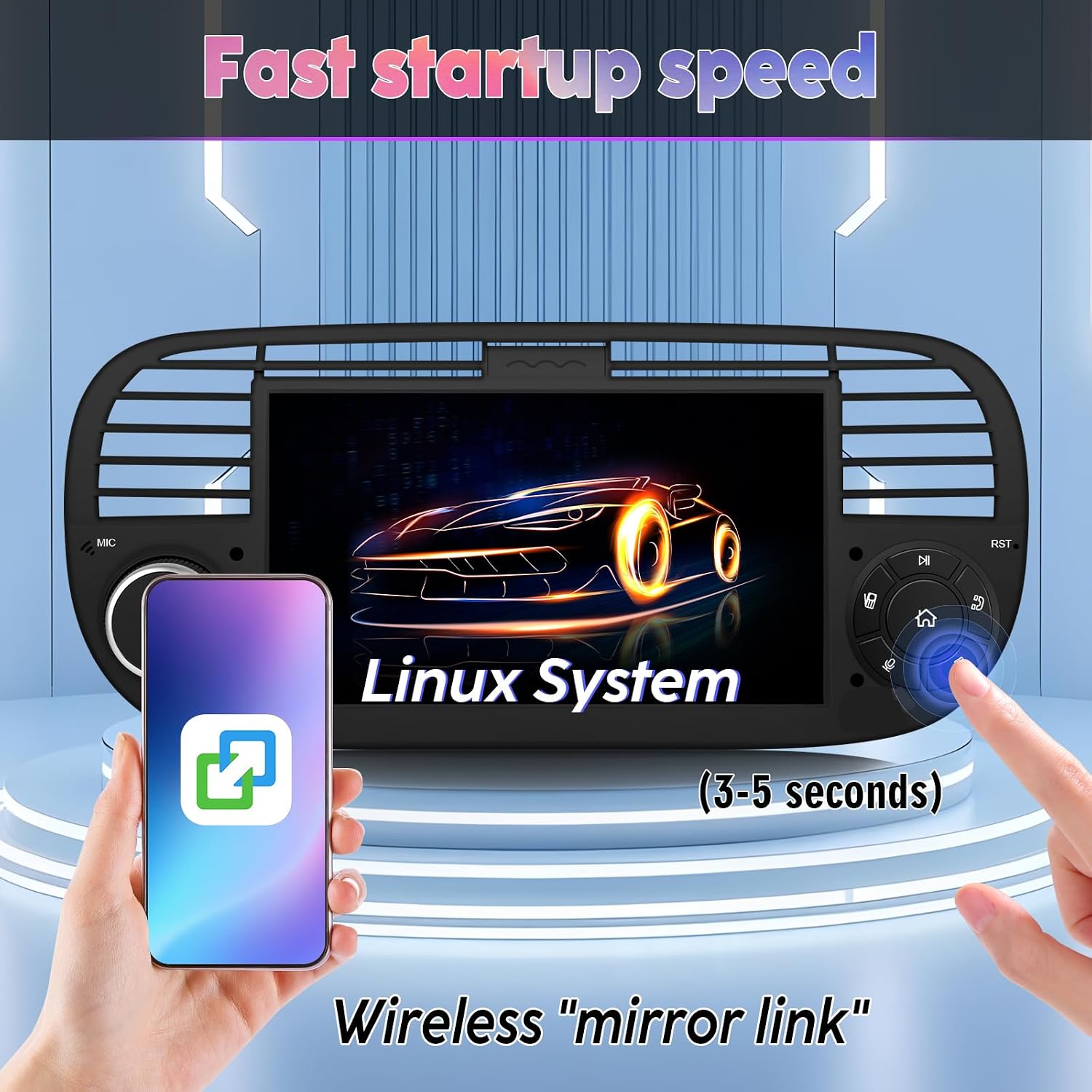 Thumbnail 4 de RUXYAXFOL Radio pour voiture compatible Fiat 500 (2007-2015) avec écran tactile 7 pouces et CarPlay/Android Auto sans fil