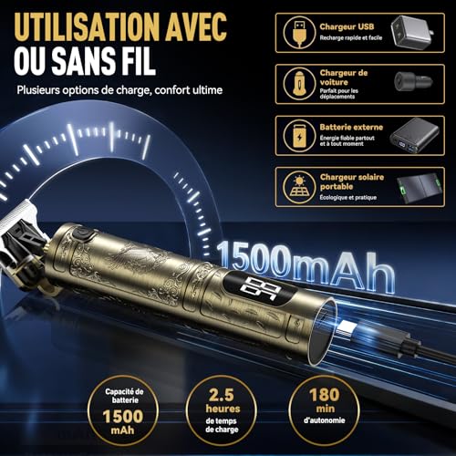 Detalle de Solati Tondeuse cheveux et barbe sans fil, lames inox et écran LED
