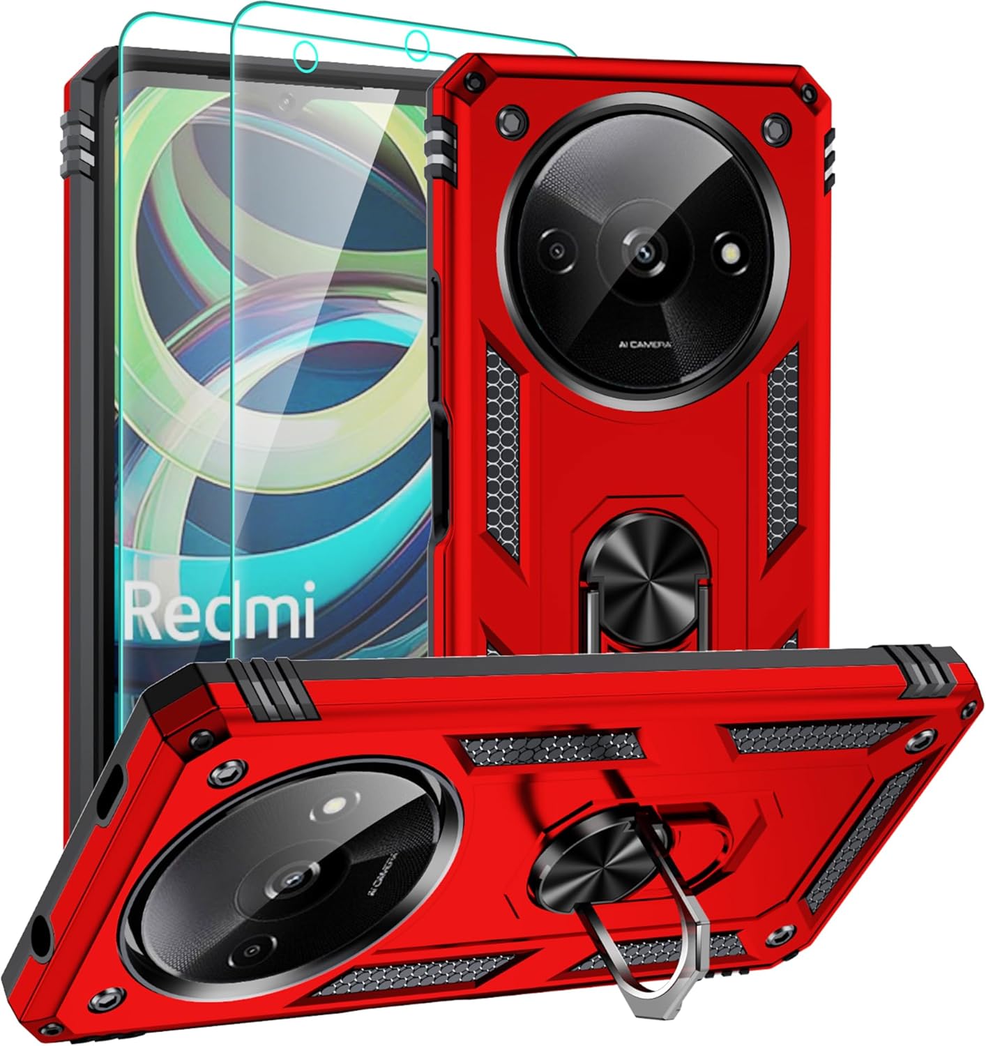 Detalle de Pilaru Handyhülle für Xiaomi Redmi A3 4G – 360° Metallring Ständer, Fallschutz nach Militärstandard