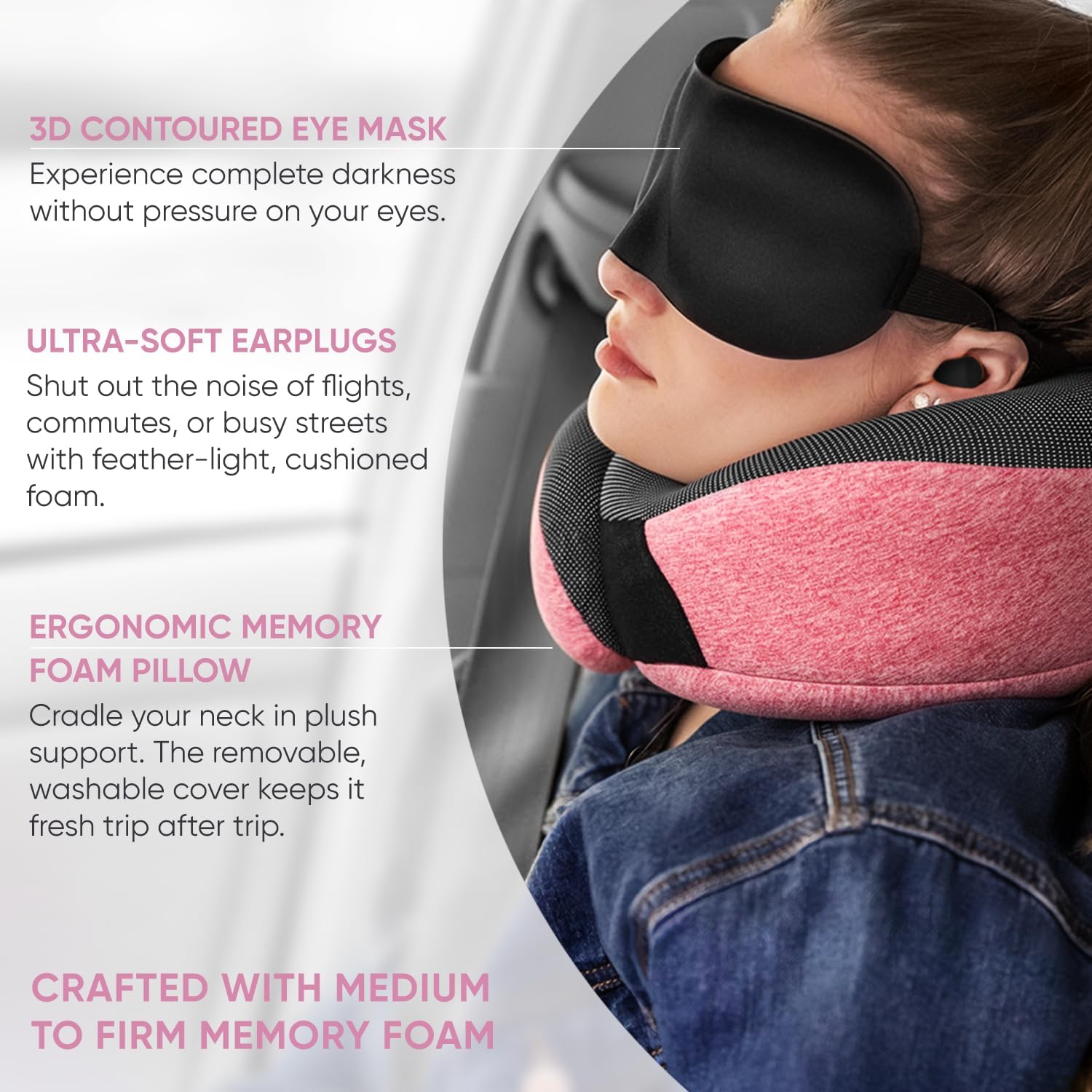 Thumbnail 3 de Proglobe Pink Airplane Travel Pillow Set with 100% Pure Memory Foam Neck Pillow