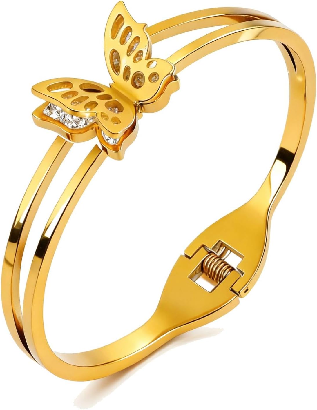 Detalle de MILAKOO Gold Armreif für Damen aus Edelstahl mit Federverschluss – Boho „Open“ Bangle Bracelet