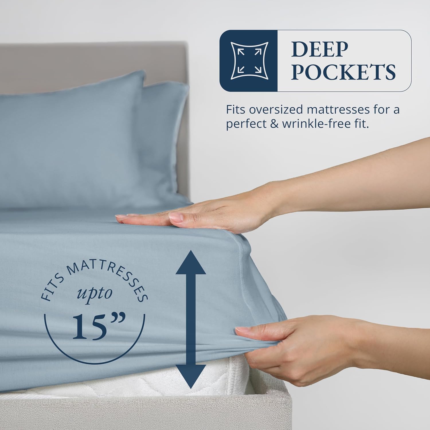 Thumbnail 3 de Lane Linen 100% Organic Cotton Fitted Sheet Double – with 2 Pillowcases, French Blue