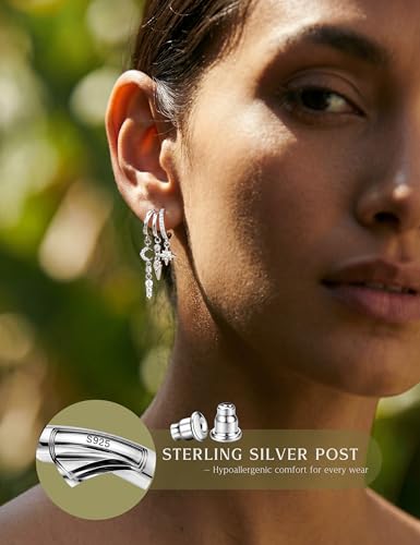 Detalle de CASSIECA Sterling Silver Dangle Earrings for Women – Triple Hoops with Cubic Zirconia