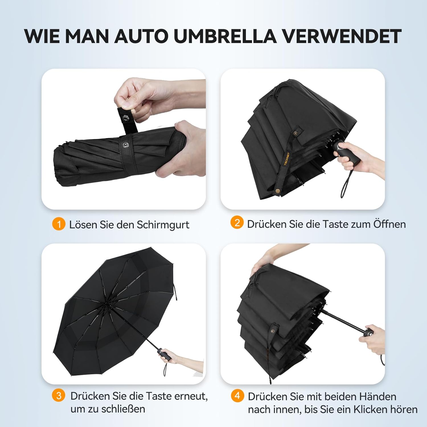 Thumbnail 6 de TECKNET Regenschirm Sturmfest: 10-Rippen-Notwendigkeit für Wind und Regen