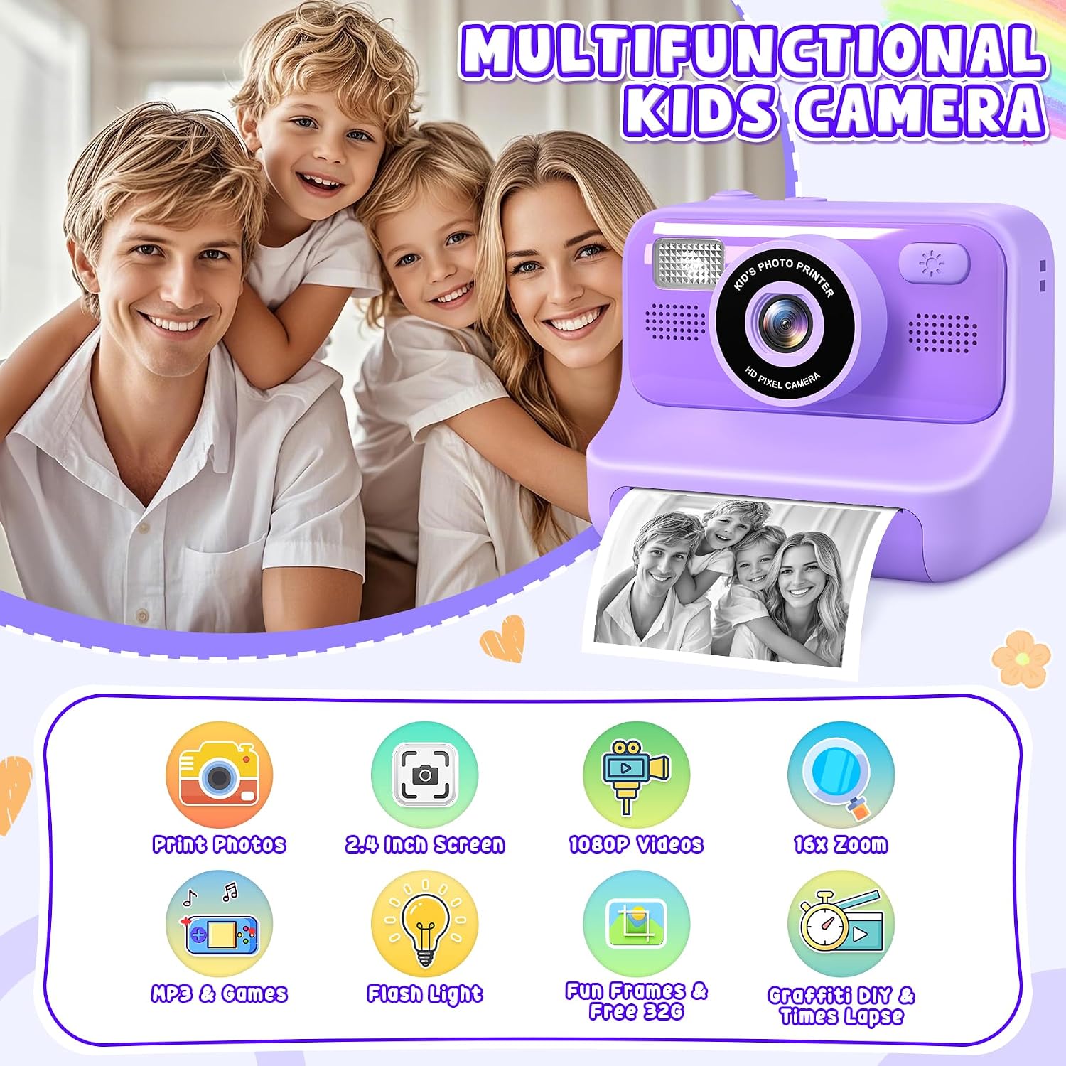 Thumbnail 1 de Subtail: Fotocamera istantanea per bambini 1080P, 32 GB, guida fidata per selfie e momenti creativi dai 3 ai 12 anni