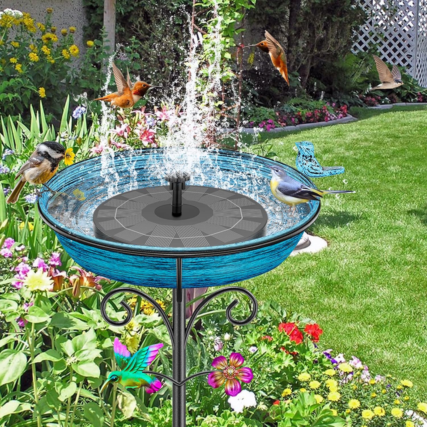 Detalle de VeyFolzin.st Vintage Metal Bird Bath — Freestanding Garden Bowl in Vintage Blue