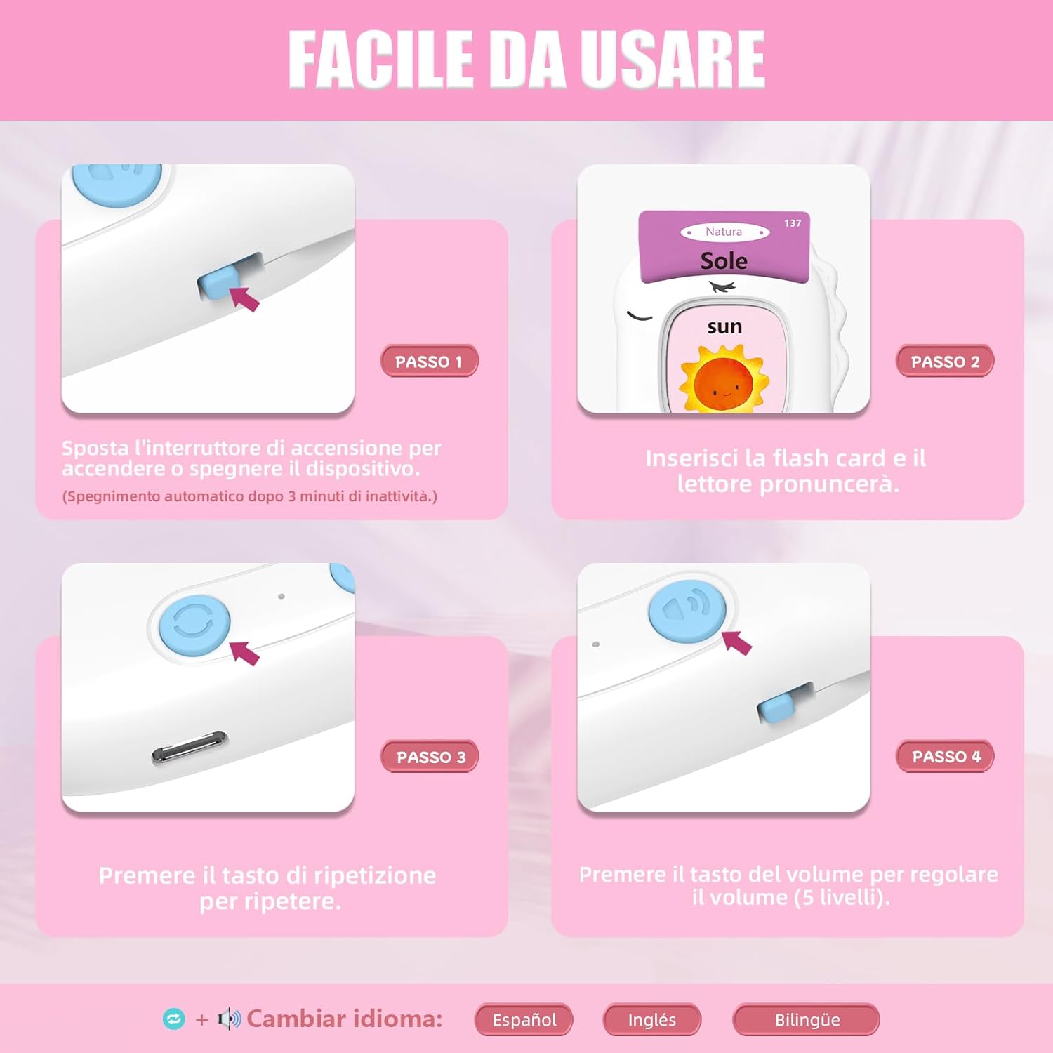 Detalle de Talking Flash Cards Parlanti – 224 parole in schede per bambini 3+ (un origunico per apprendimento e logopedia)