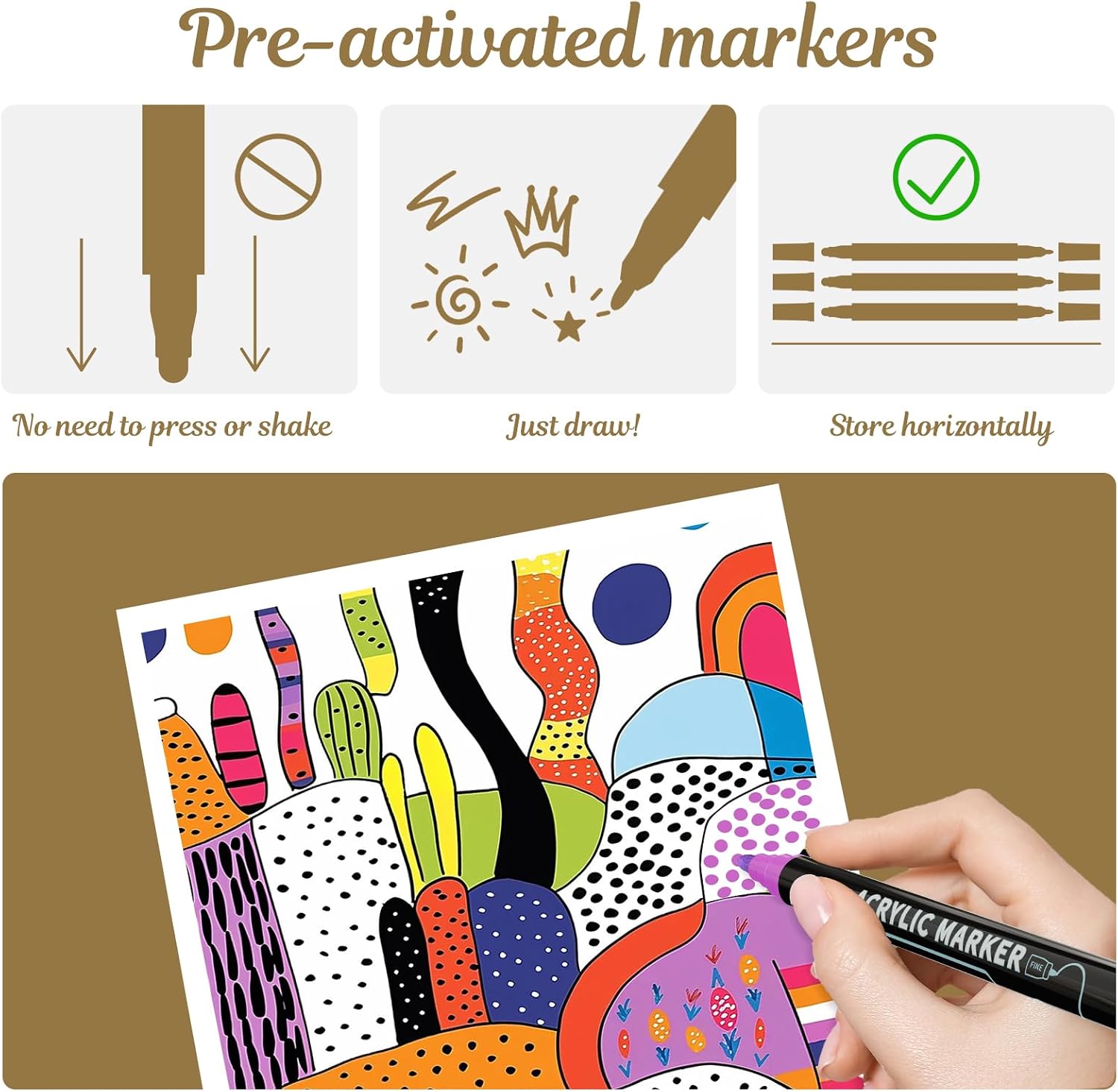 Detalle de Nauets 30 Colors Precision Dual Tip Acrylic Paint Markers Pens – Dot & Fine
