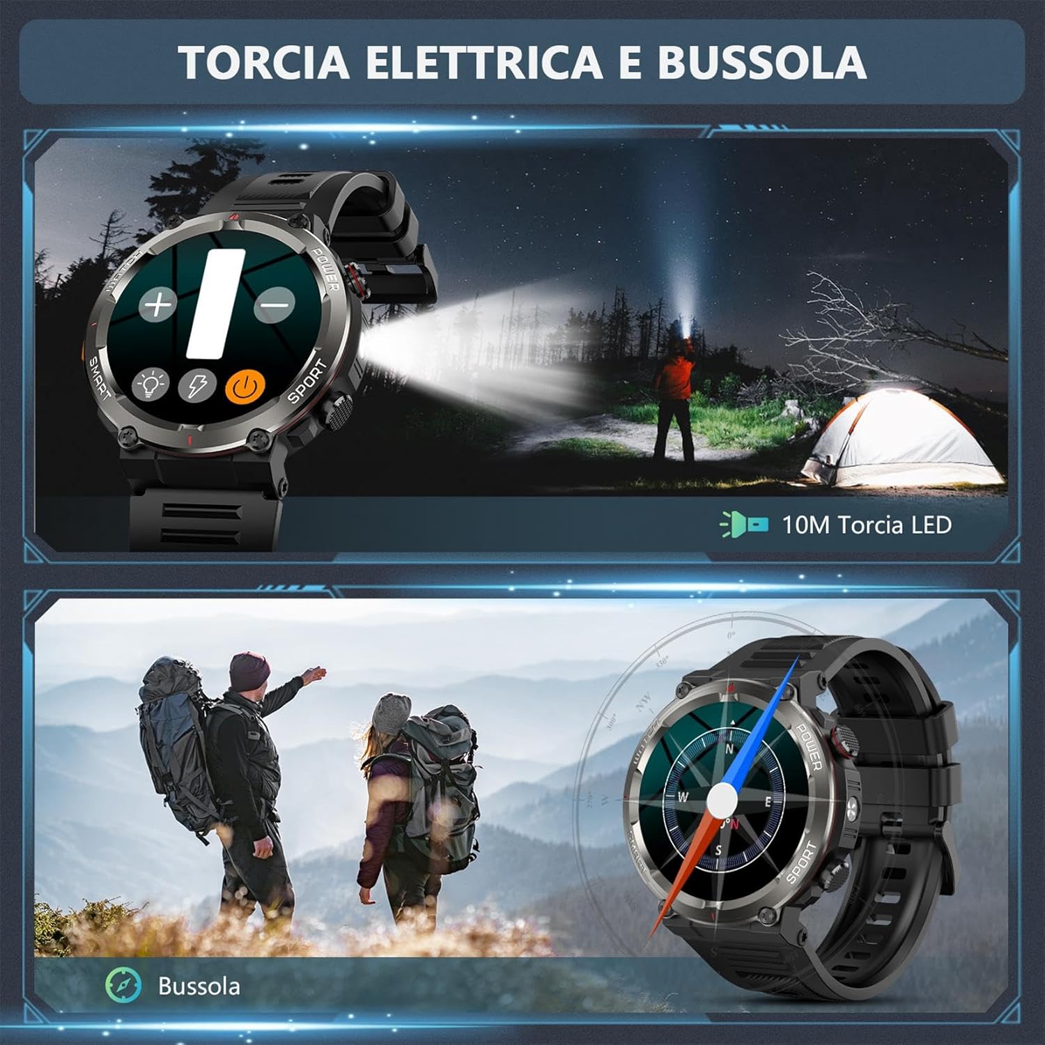Thumbnail 4 de Baolubao Smartwatch Uomo 1,45" con chiamate Bluetooth, monitoraggio salute e torcia/ brújula