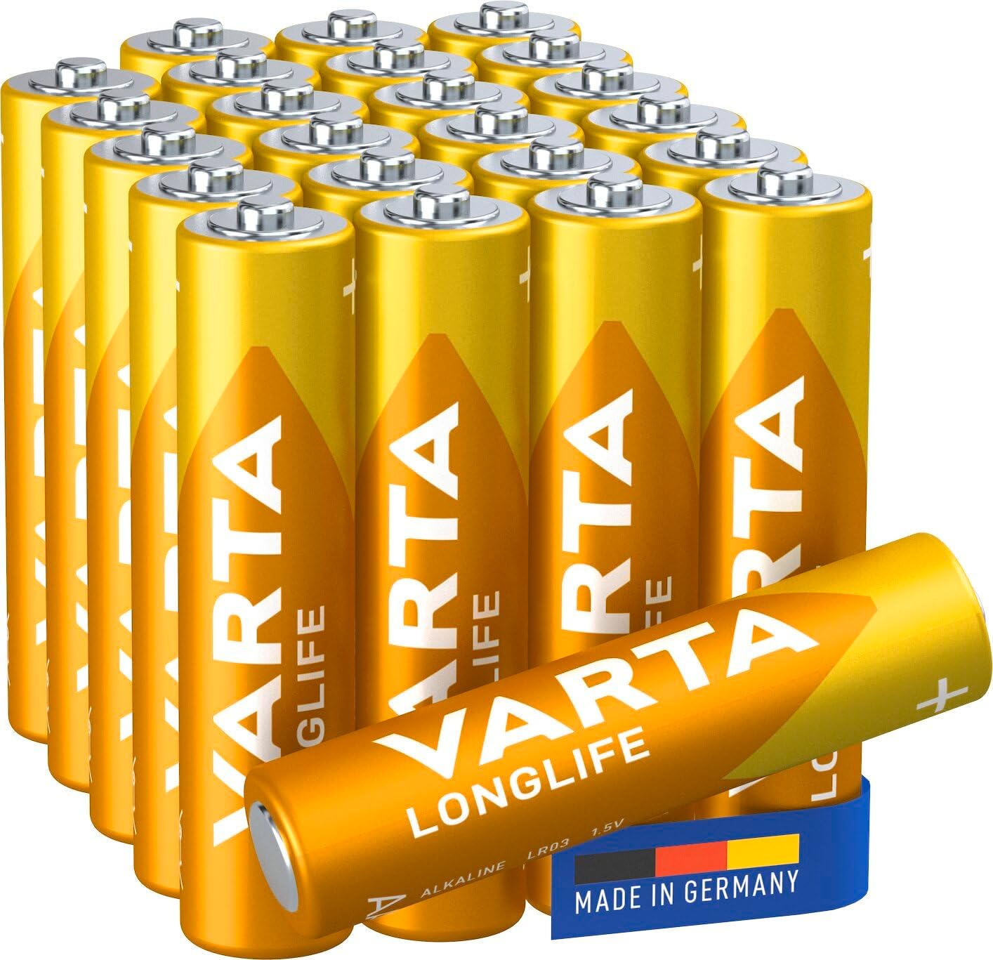 Detalle de VARTA Piles AAA Longlife Power — paquet de 24, alcalines 1,5 V, emballage recyclé à 90% (Made in Germany)