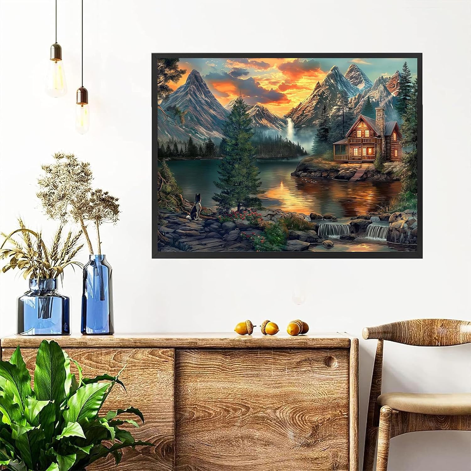 Thumbnail 4 de Paint by Numbers for Adults Landscape: Lake Cabin at Dusk 12x16 Acrylic Kit