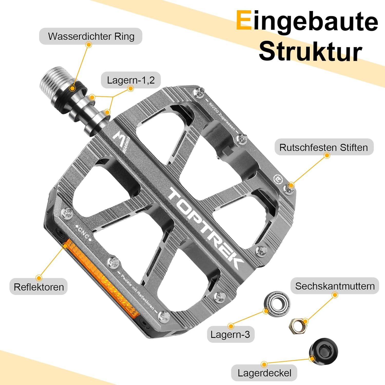 Thumbnail 1 de toptrek Fahrradpedale mit StVZO Zulassung – CNC Aluminium, rutschfest, 3 Lager, Reflektoren