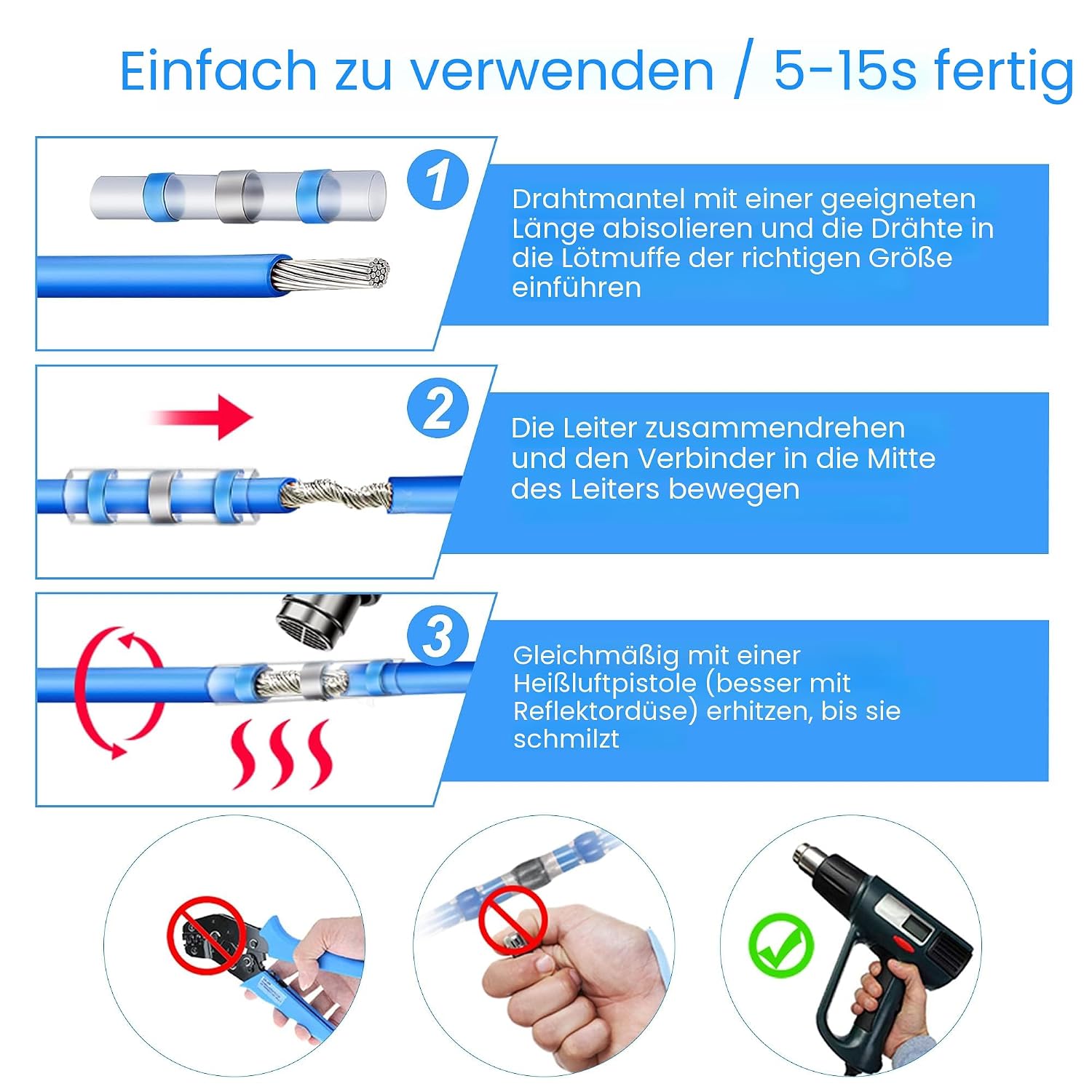 Thumbnail 4 de Kuject 200-teilige Lötverbinder-Set mit Schrumpfschlauch – wasserdicht für Kfz, Marine & Boot (AWG 26–10)