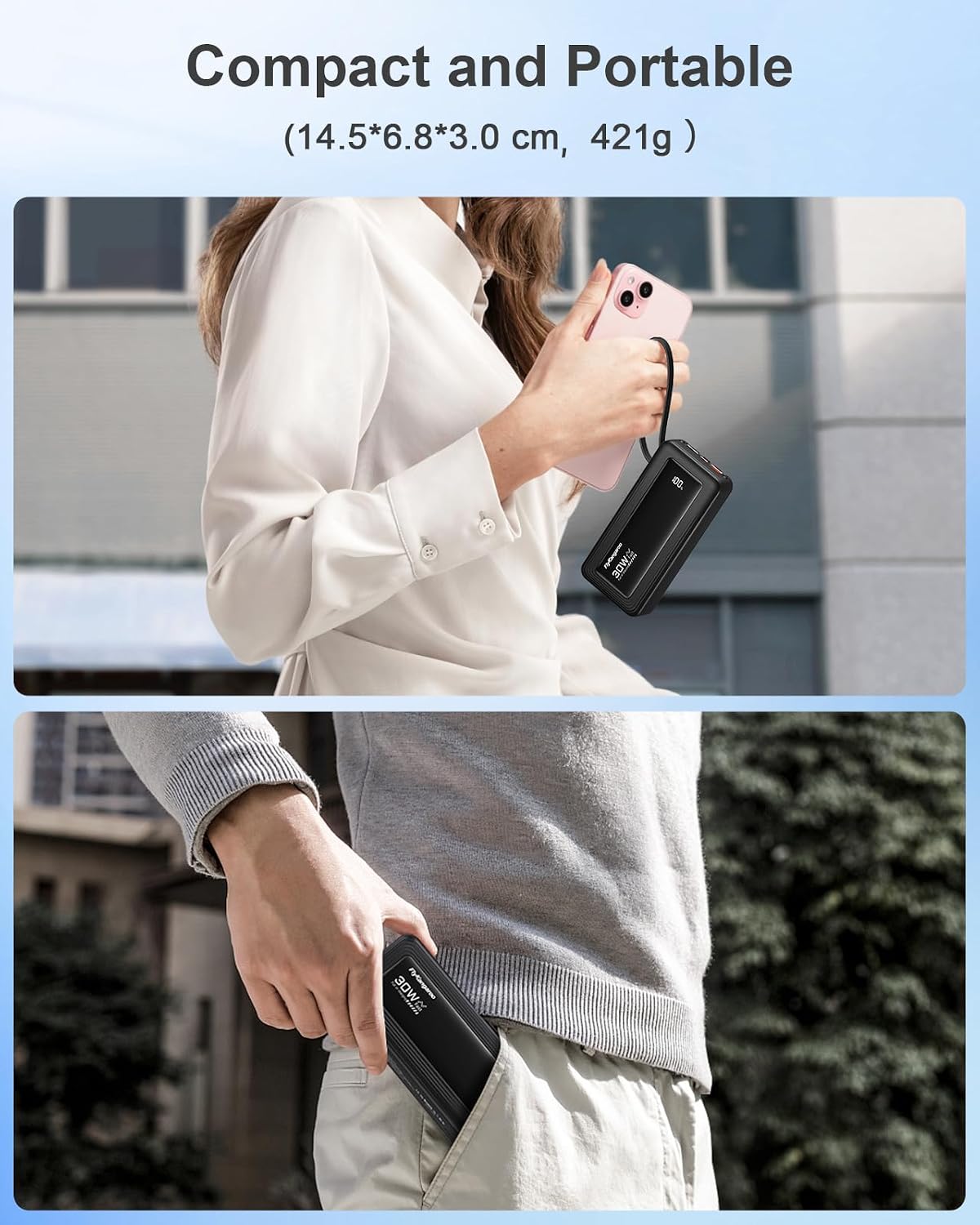 Thumbnail 6 de FlyKangaroo Power Bank 30W 27000mAh with Built-in Cables and LED Display
