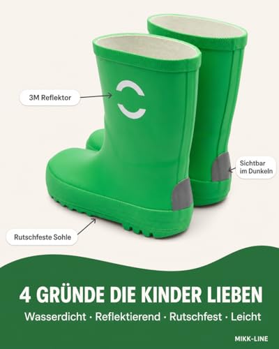 Detalle de Mikk-line Gummistiefel Kinder 21, Poison Green – Unisex, wasserdicht, rutschfest