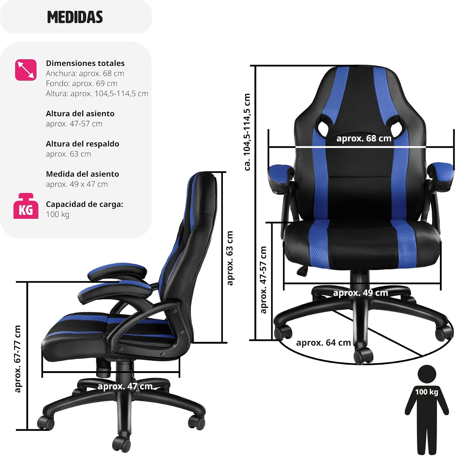 Detalle 1 de tectake Silla Gaming ergonómica con ajuste