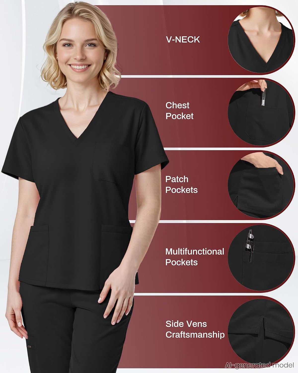 Thumbnail 2 de Eipnare Women’s V-Neck Jogger Scrub Set, 9 Pockets, Stretch Fabric