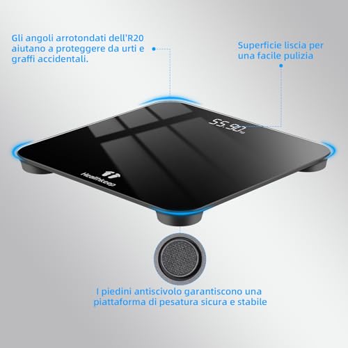 Thumbnail 4 de Healthkeep Bilancia corpo con sensori ad alta precisione in vetro di sicurezza nera