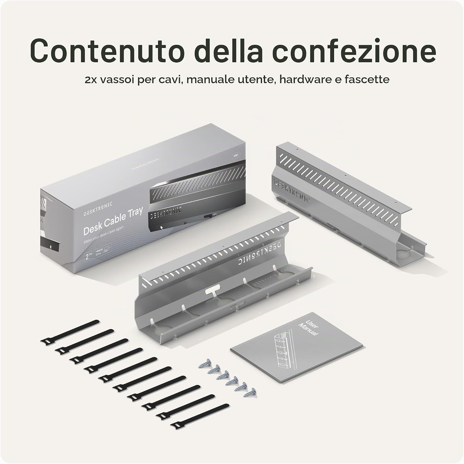 Thumbnail 4 de Desktronic Canalina Passacavi Grigia 2 pz – Gestione cavi in acciaio inox, 5 uscite, montaggio facile