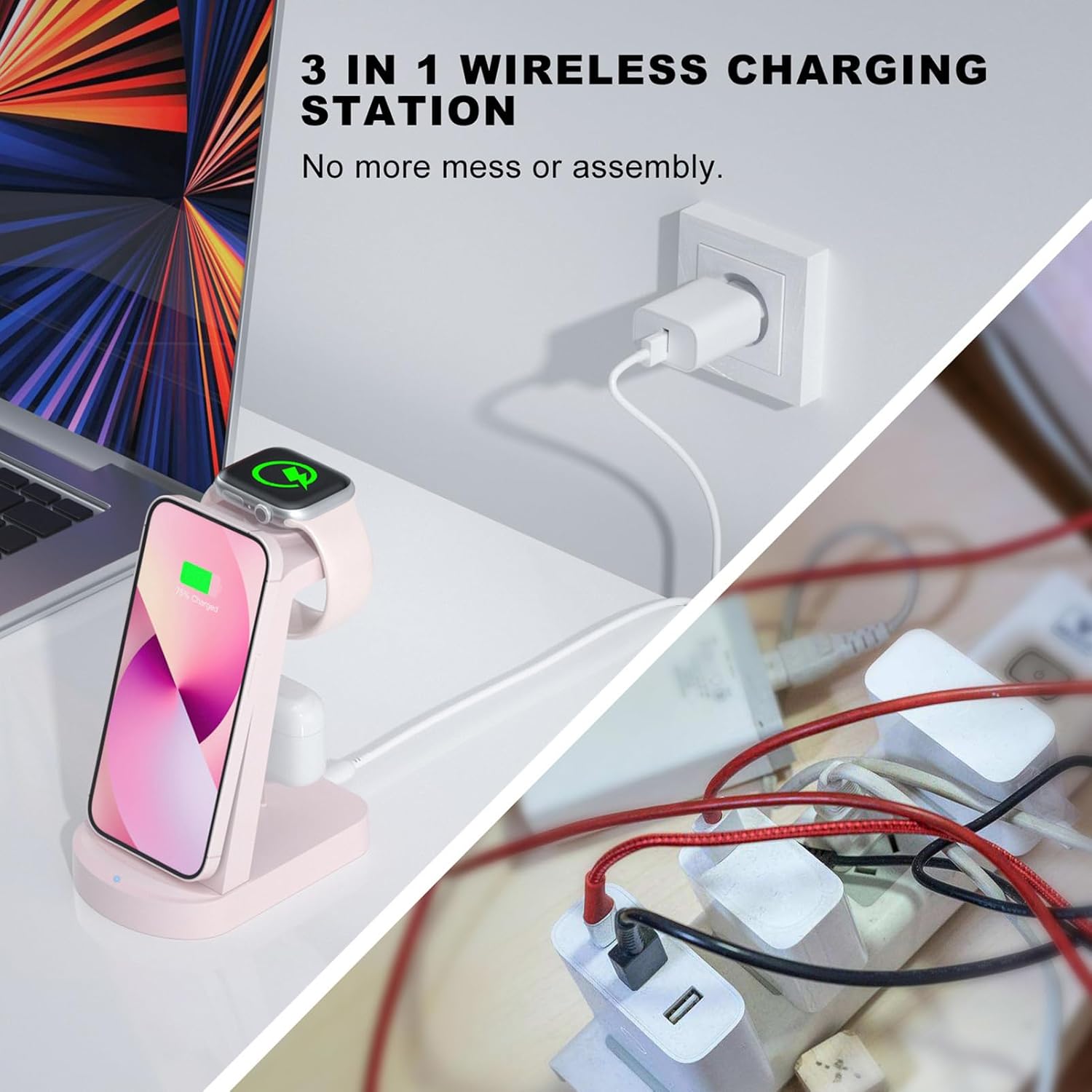 Detalle 2 de INNISTO 3 in 1 caricatore wireless Rosa