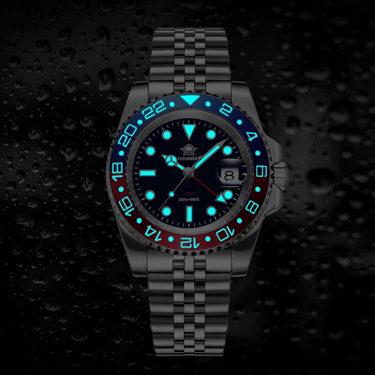 Detalle de ADDIESDIVE GMT Orologio da Uomo Diver 200M, Quarzo Svizzero 515-24H, Acciaio Inossidabile, GMT a Doppel Zeitzone