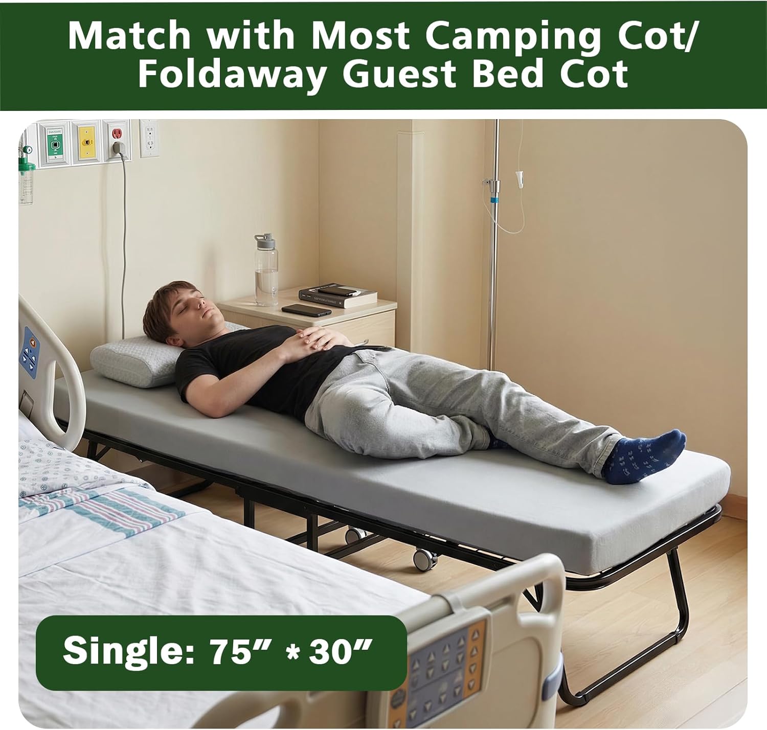 Detalle de Selectico CM-BS Foam Camping Mattress, 75 x 30 x 3.5 Inches, Gray
