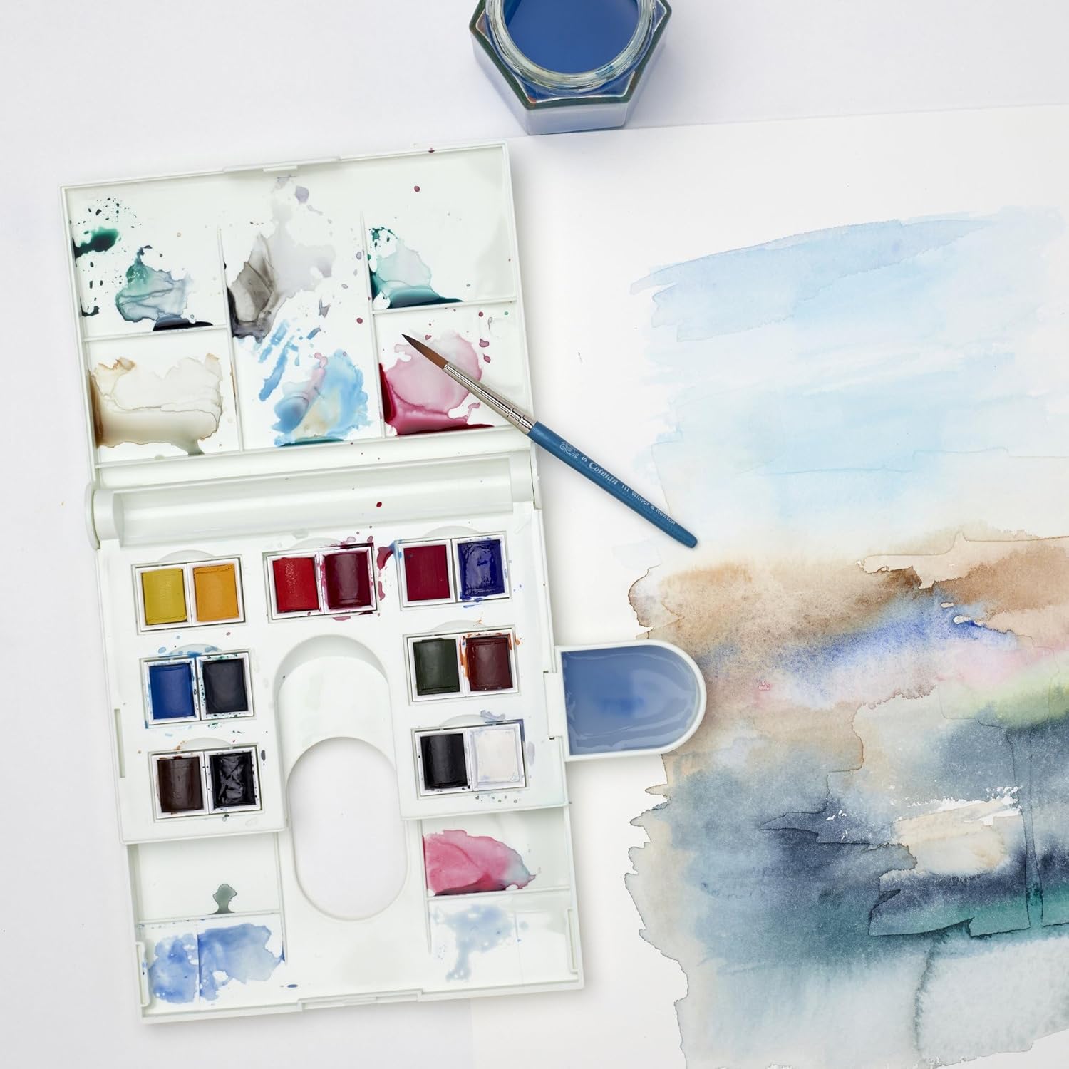 Thumbnail 1 de Winsor & Newton Cotman Compact Aquarellfarben Set – 14 Farbtöne in 1/2 Näpfen, lebendige, lichtechte Wasserfarben