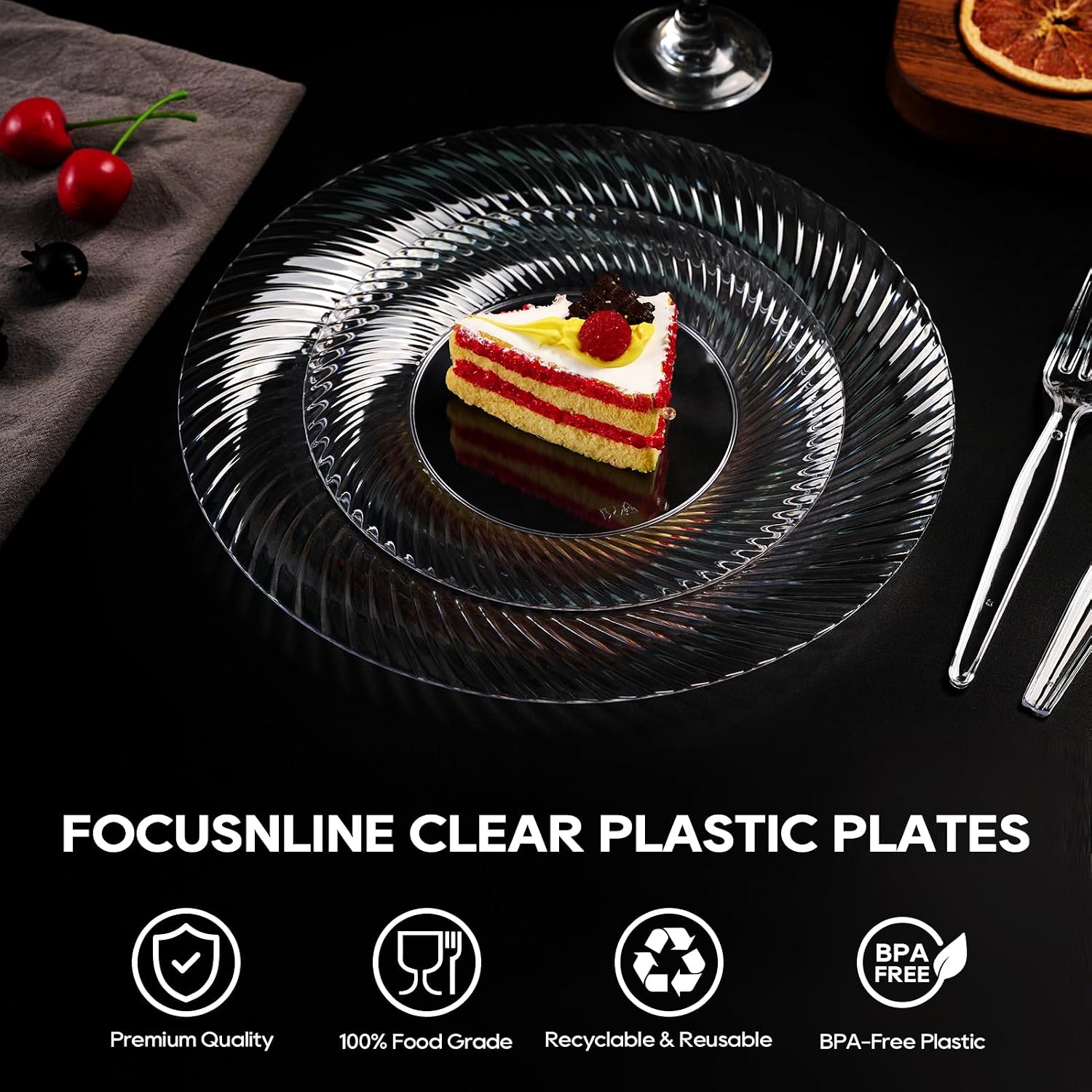 Thumbnail 5 de FOCUSLINE 7 Inch Clear Plastic Plates - 100 Count Heavy Duty Disposable Plates for Weddings, Parties & Events