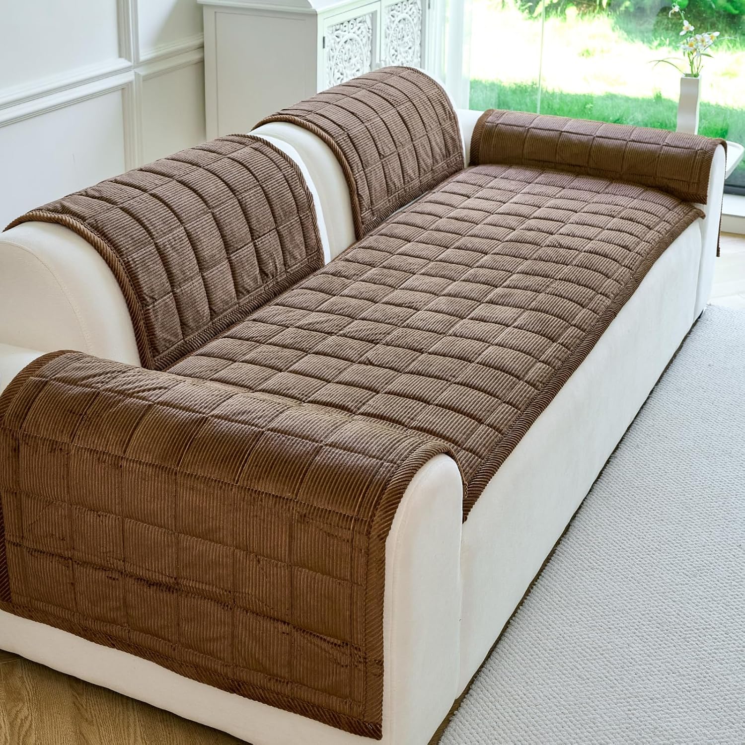 Detalle de PJLZJFBY Dark Brown Couch Cover for Dogs — 27.6" x 70.9", Non-Slip, Washable & Soft
