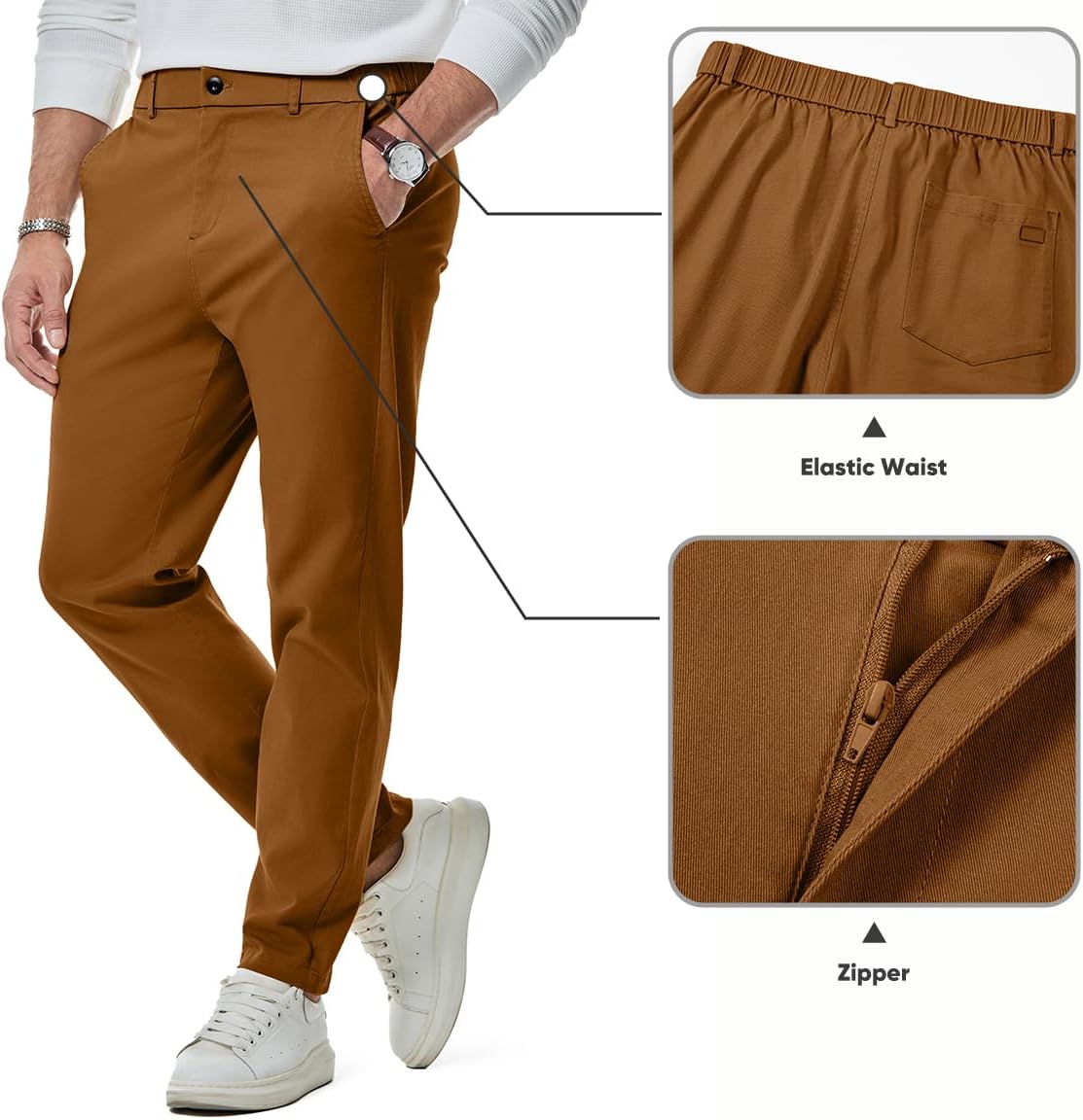 Thumbnail 3 de JMIERR Men's Chino Pants: Casual Elastic Waist, Tapered Fit for Everyday Comfort