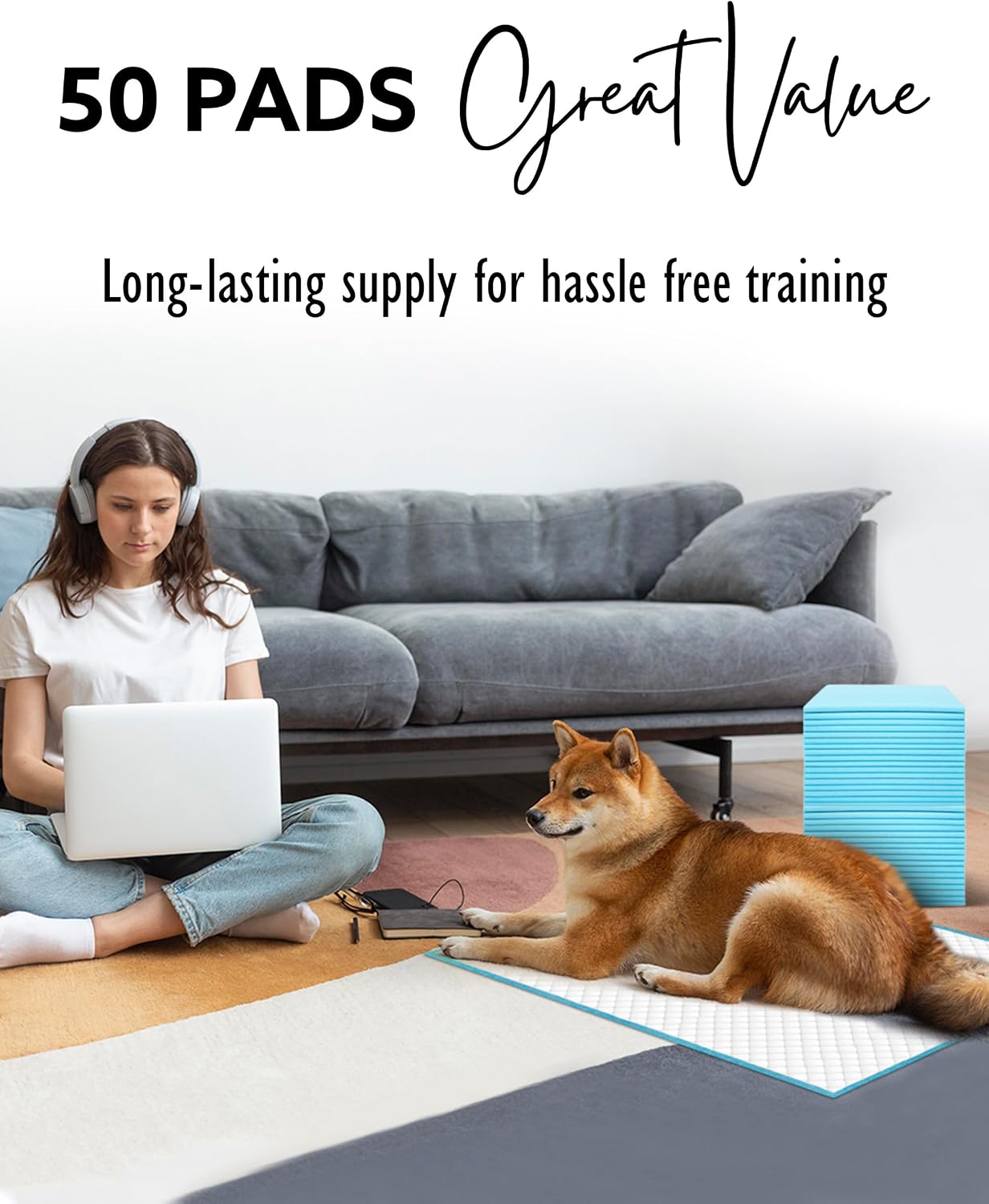 Thumbnail 6 de SA Products Puppy Pads 50 Pack: Large 56 x 56 cm, 5-Layer Leak-Proof Training Pads