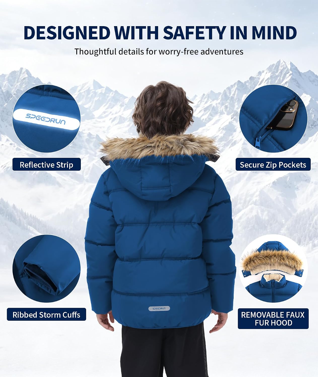 Detalle 1 de GEEK LIGHTING Kids’ Winter Puffer Jacket, Sherpa-Lined