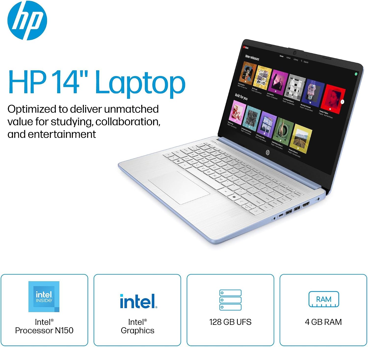 Detalle 2 de HP Laptop PC 14 14-Inch Laptop, Intel N150, 128GB UFS, Sky Blue