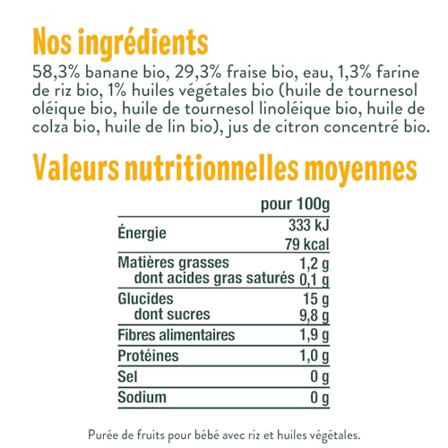 Detalle 2 de GOOD GOÛT Petit Déj Fraise – Gourde bébé dès 6 mois, format nomade, sans sucres ajoutés, 10x70 g
