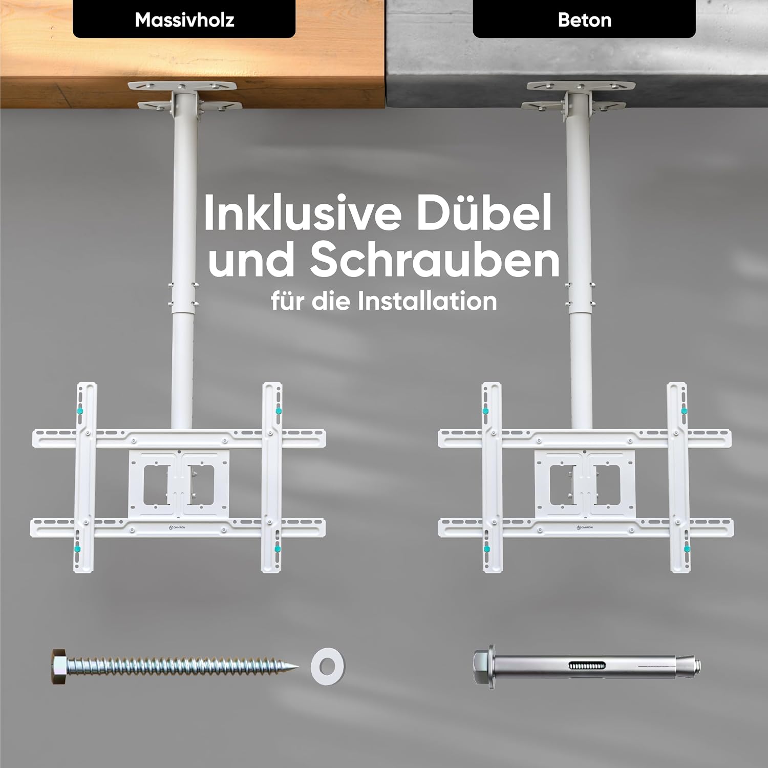 Detalle 2 de ONKRON TV Deckenhalterung N1L-W: 32–80 Zoll, bis 68 kg, schwenkbar/neigbar, VESA 100x100–600x400, höhenverstellbar