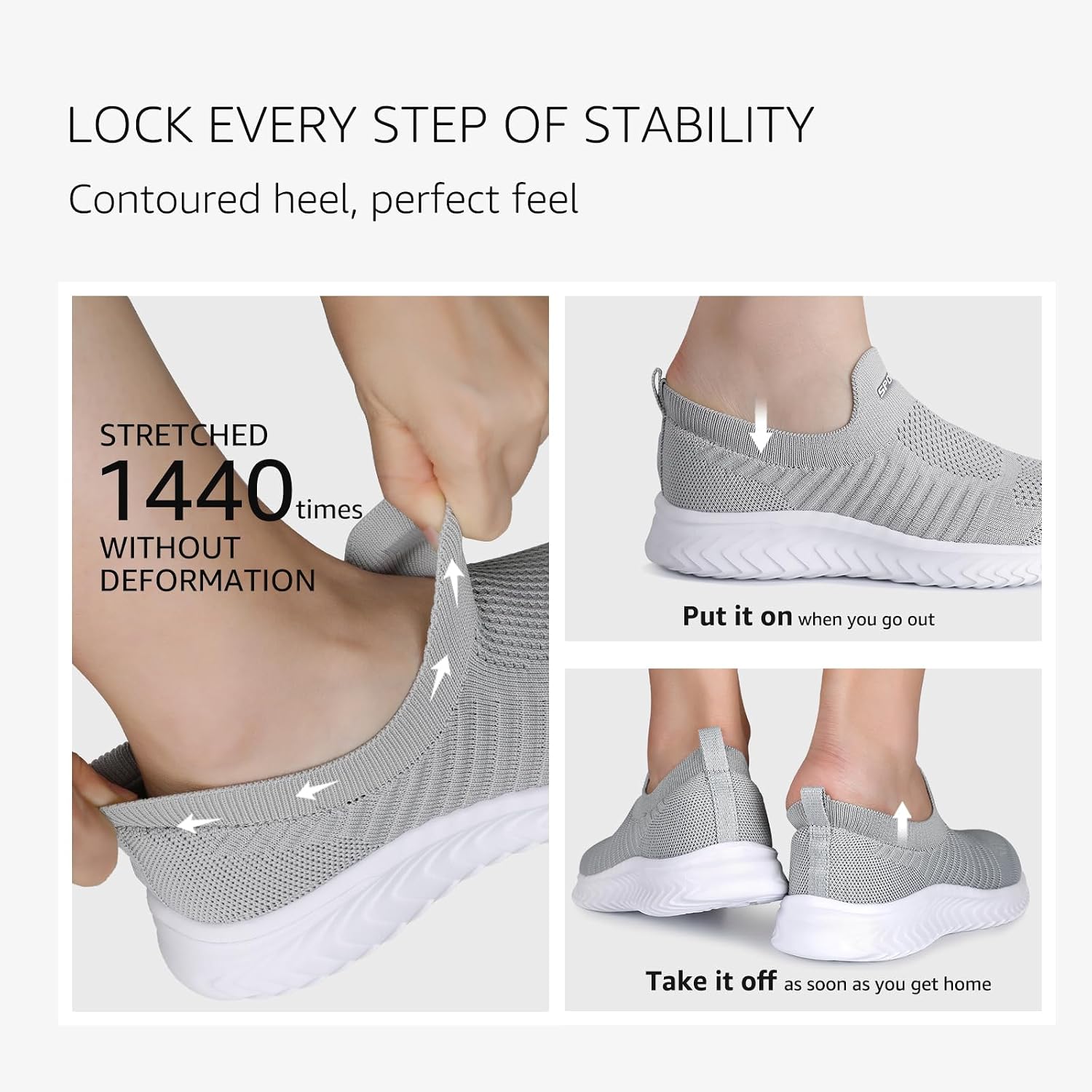 Detalle de HKR women’s slip-on trainers with memory foam for walking, gym and everyday wear