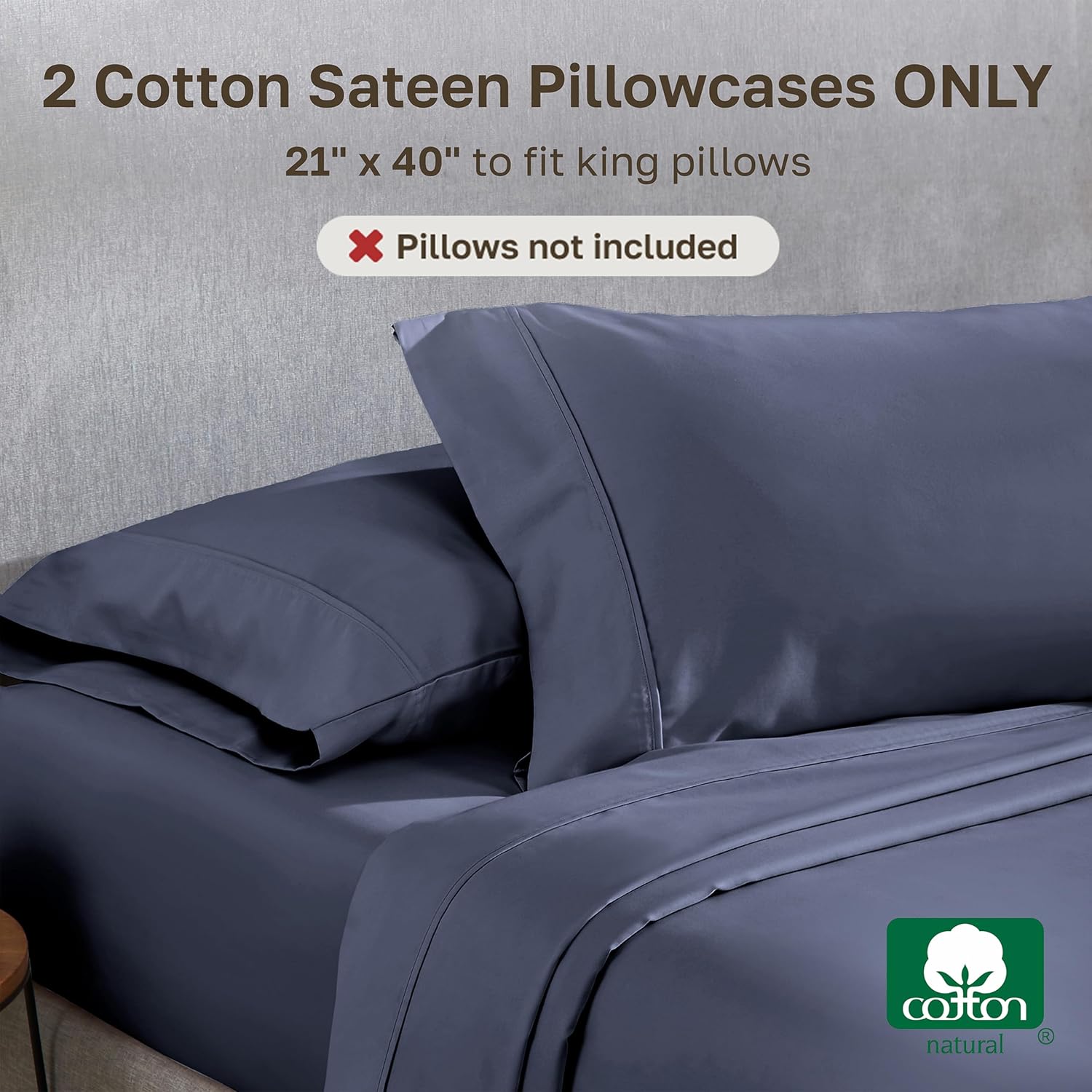 Detalle de California Design Den King Cotton Sateen Pillowcases, 400 Thread Count, Set of 2