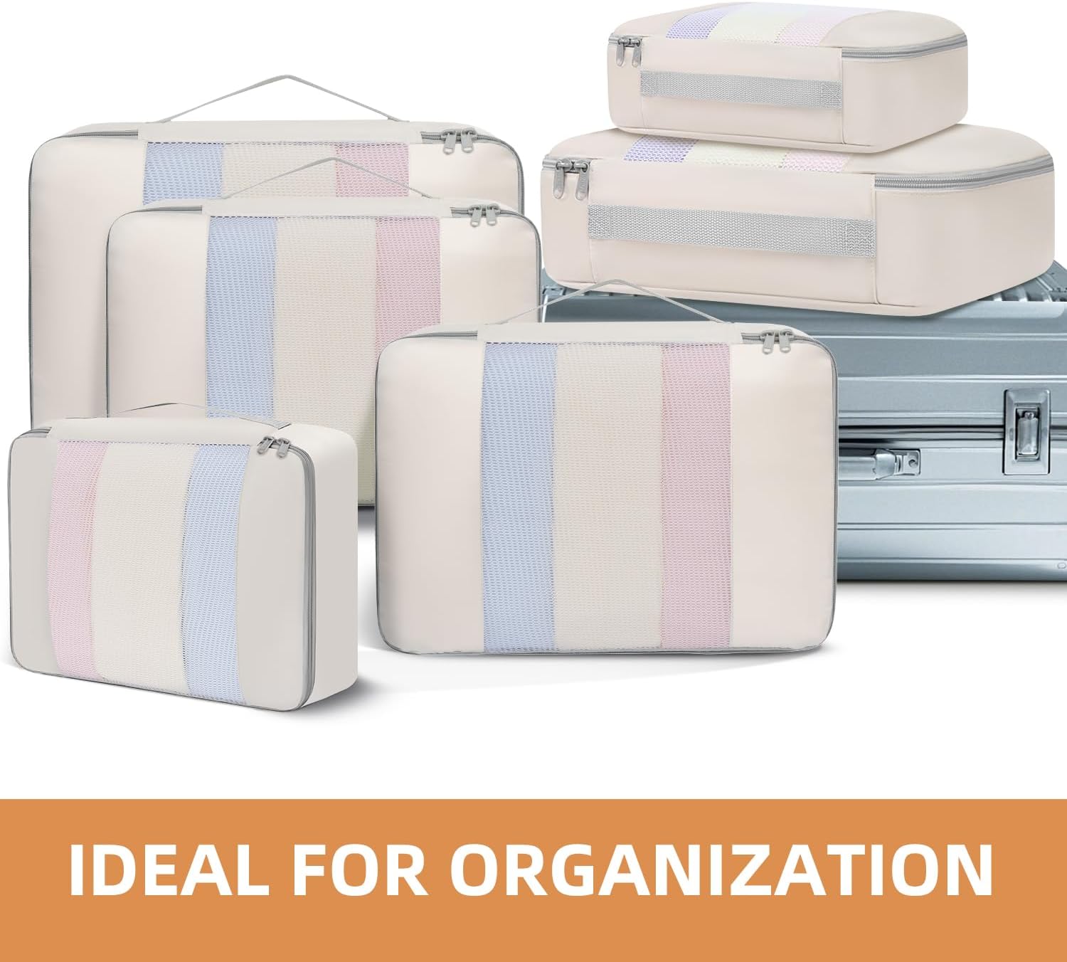 Detalle de BAGAIL 6 Set Packing Cubes – Variety of Sizes for Travel Organisation (Beige)