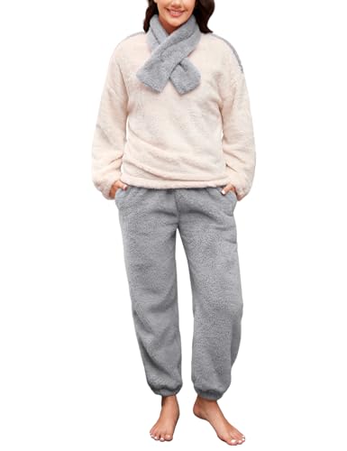 Thumbnail 8 de TOMEEK Damen Schlafanzug Set Winter Kuscheliger Polar Fleece – 3-teilig, Grau, Größe M