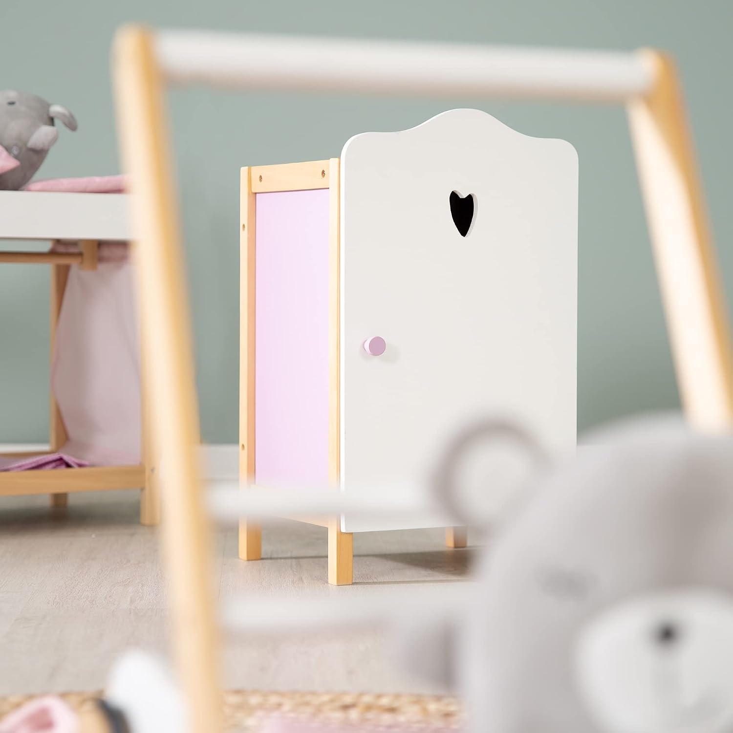 Detalle 2 de roba Scarlett poppenkast met kledingstang en legplank, lila/wit, 52 cm