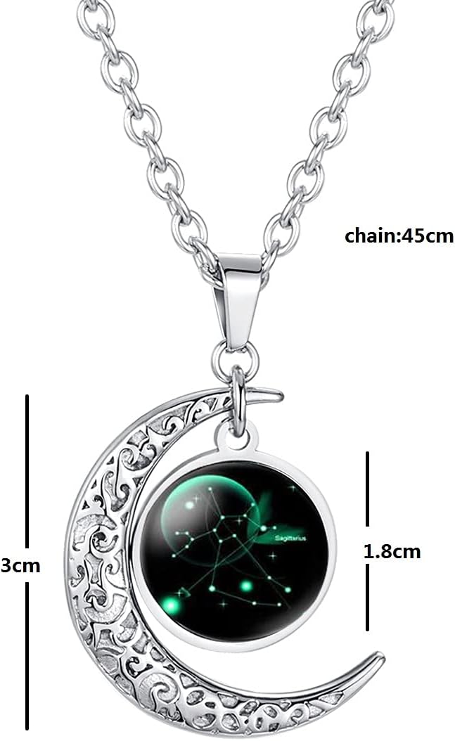 Detalle 2 de Caimeytie Damen Halskette mit Mond-Anhänger, Sternbild/Sternzeichen und Glas-Anhänger