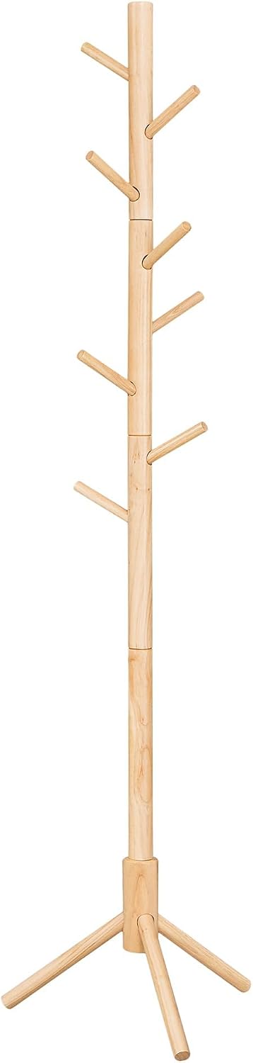 Detalle de VASAGLE RCR004N01 Solid Wood Coat Stand, 8 Hooks, 3 Height Settings