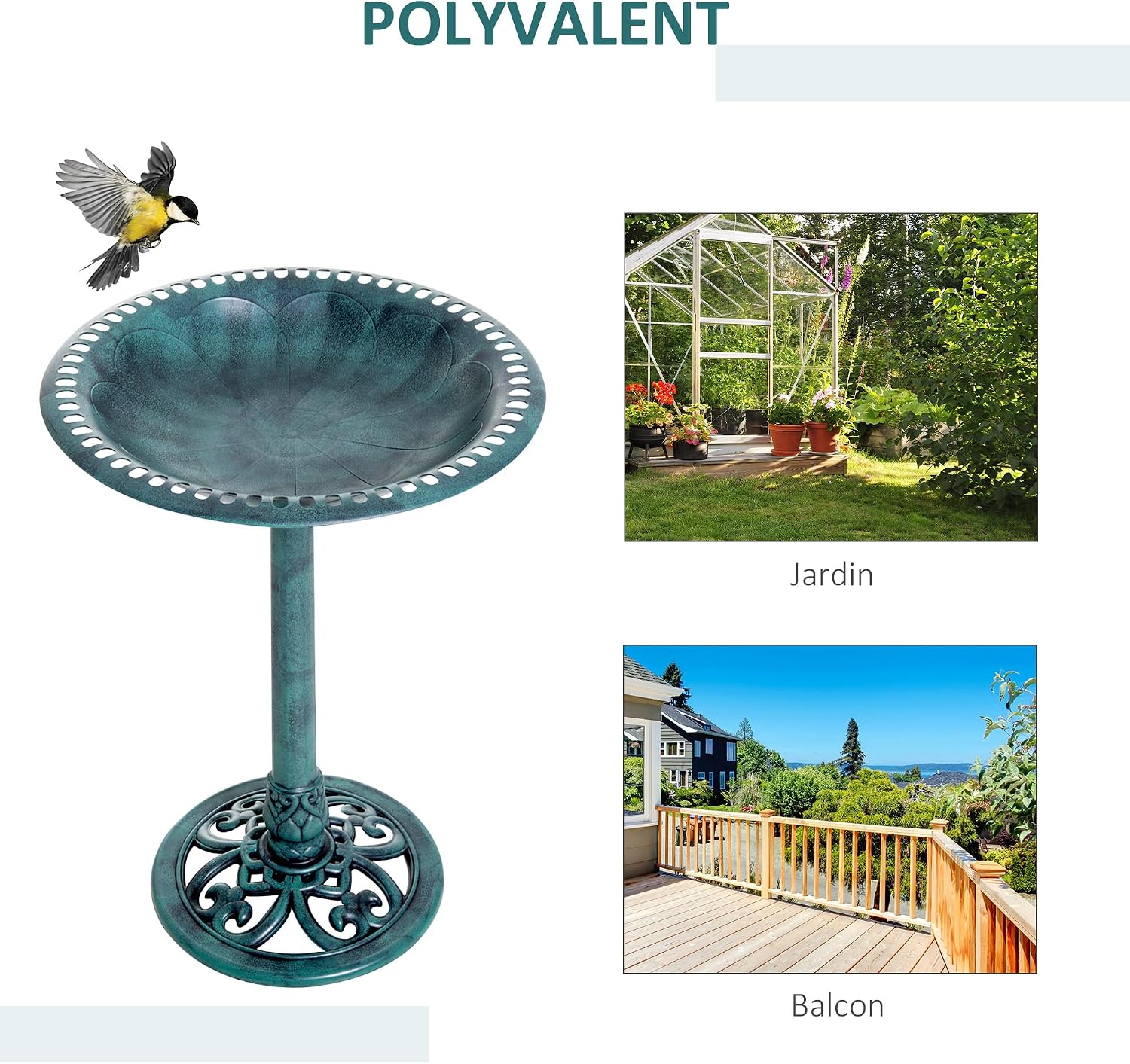 Detalle de Outsunny 844-133 vogelbad op voet, schelpvormige schaal, 3 liter
