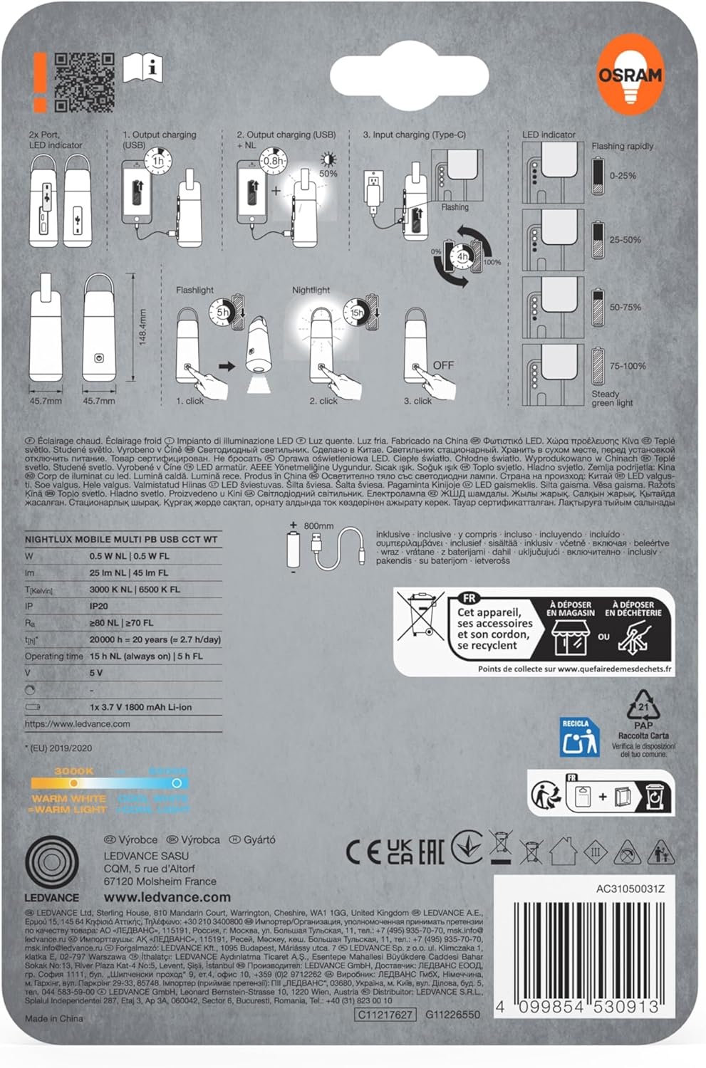 Thumbnail 2 de Osram mobiles LED Nachtlicht mit Powerbank – USB-Akkubetrieb, 1800 mAh, 45 Lumen, IP20