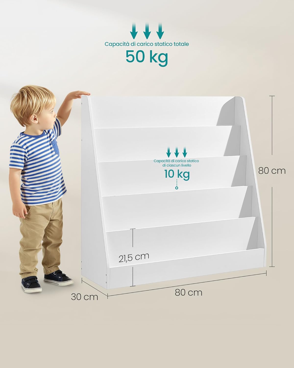 Detalle de Libreria per bambini SONGMICS Montessoriana a 5 ripiani, bianco nuvola GKR076WZ01