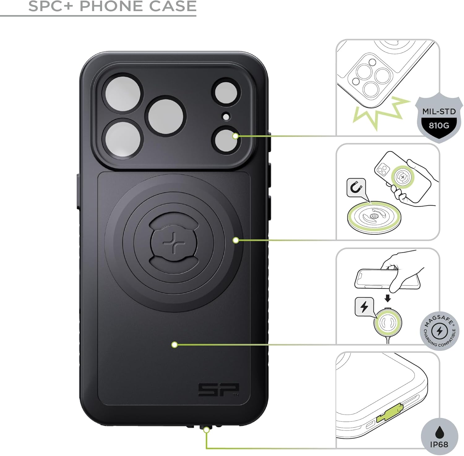 Detalle de SP CONNECT Moto Bundle II AVM Xtreme SPC+ pour iPhone 15 Pro Max – Protection militaire et charge sans fil