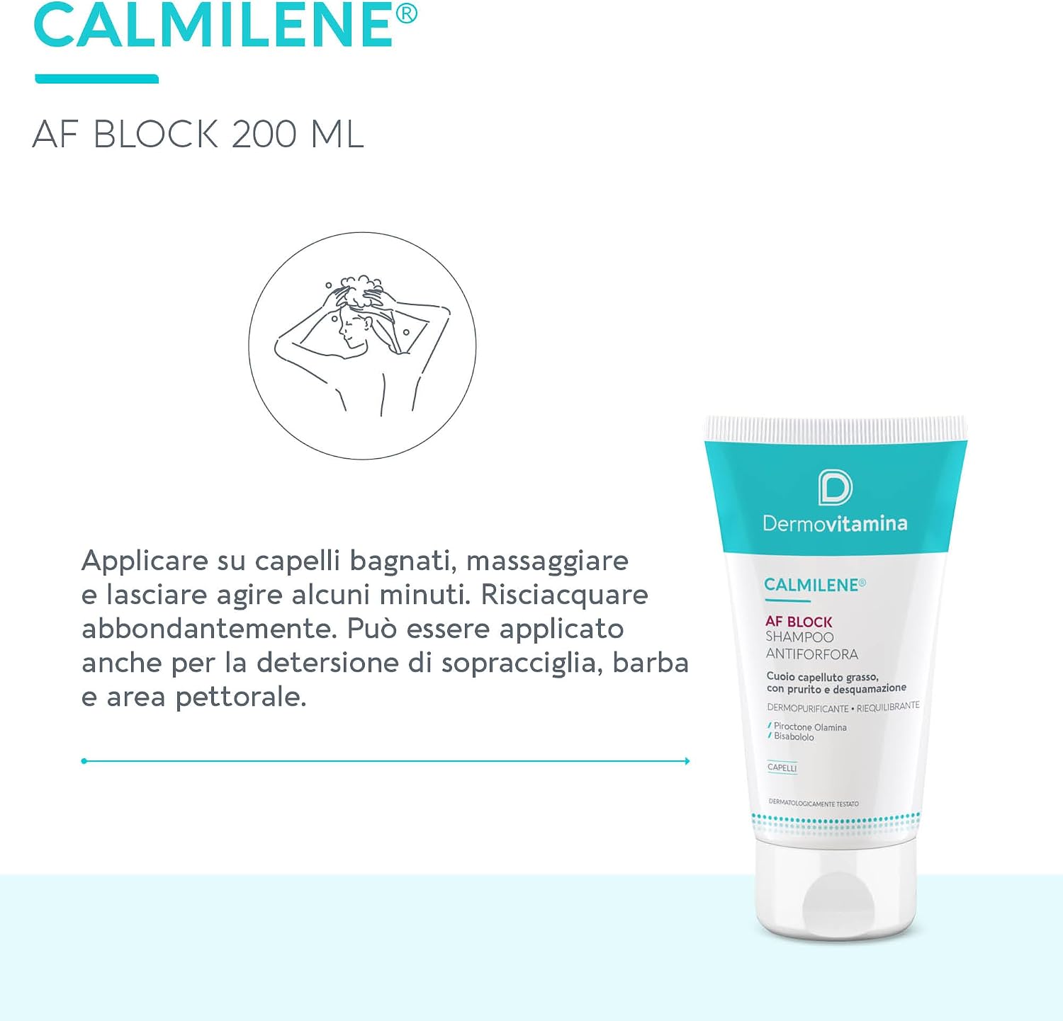 Detalle de Dermovitamina Calmilene AF Block Shampoo Antiforfora per cute grassa e dermatite seborroica, con bisabololo (200 ml)