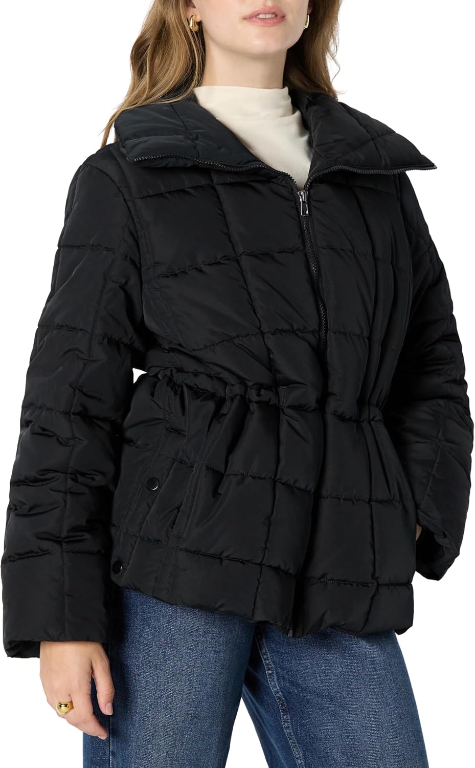 Detalle de Amazon Essentials Damen Karierte Oversize-Steppjacke mit Puffärmeln
