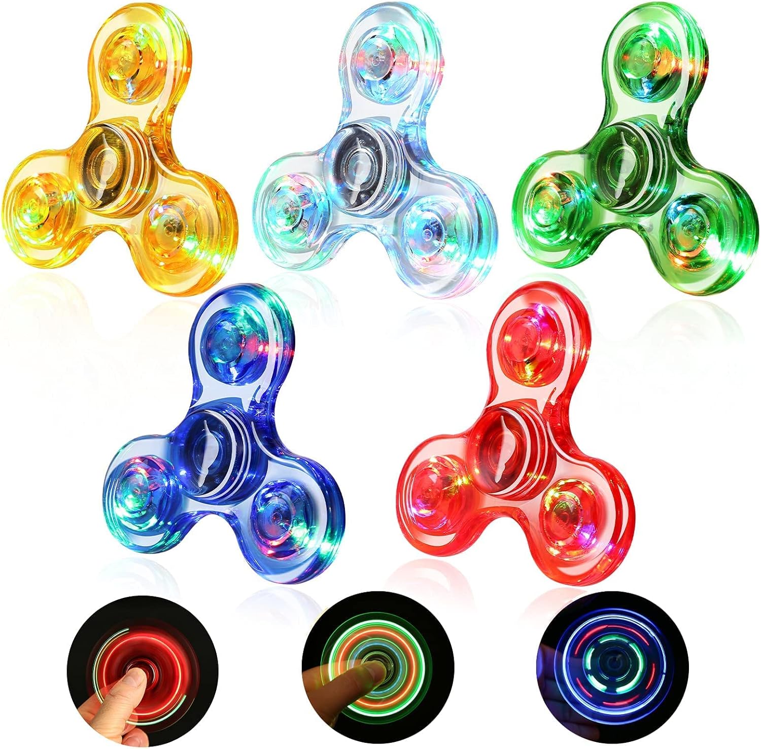 SCIONE Fidget Spinner 5er Set – Leuchtende LED Kristall Spinner für dunkle Partys